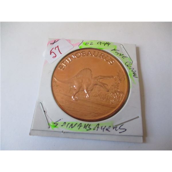 999 FINE ONE OUNCE COPPER SPINASAURUS COIN