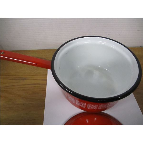 COLLECTABLE:  RED ENAMEL POT C/W LID