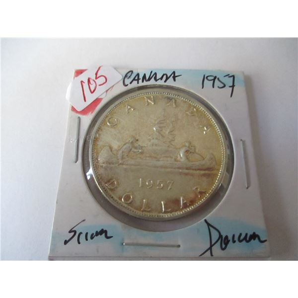 1957 (ONE WATER LINE) CANADA SILVER DOLLAR