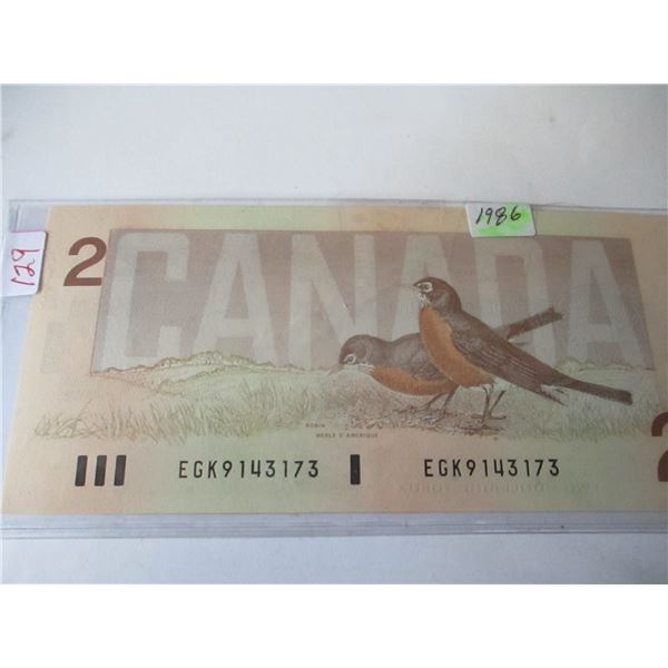 1986 CRISP UNCIRCULATED BIRD SERIES LEGAL TENDER $2 BILL