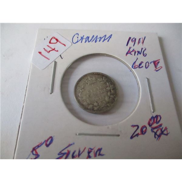 1911 CANADA KING GEORGE V SILVER FIVE CENT