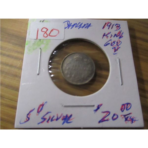 1913 CANADA KING GEORGE V SILVER FIVE CENT