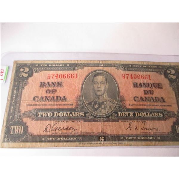1937 KING GEORGE VI LEGAL TENDER $2 BILL