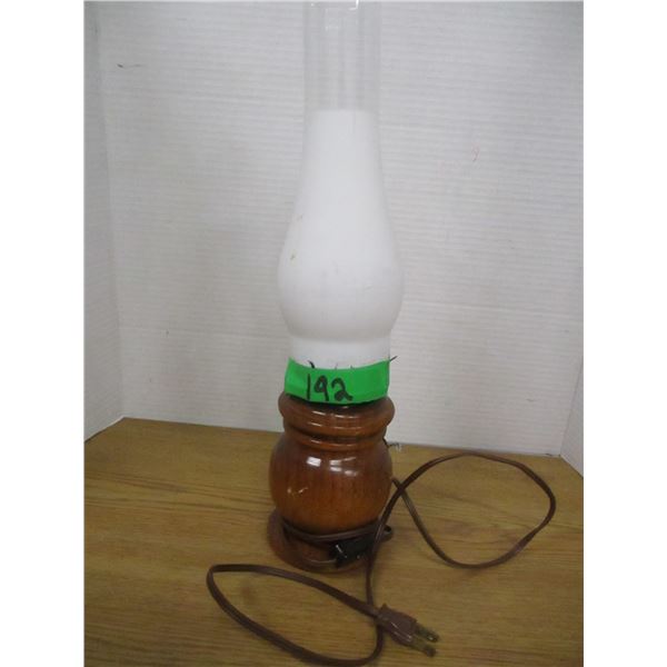 WOOD BASE LAMP C/W CHIMNEY