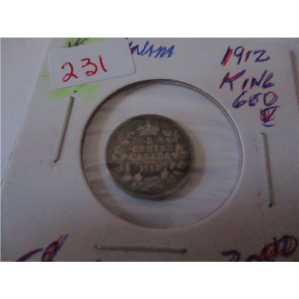 1912 CANADA KING GEORGE V SILVER FIVE CENT