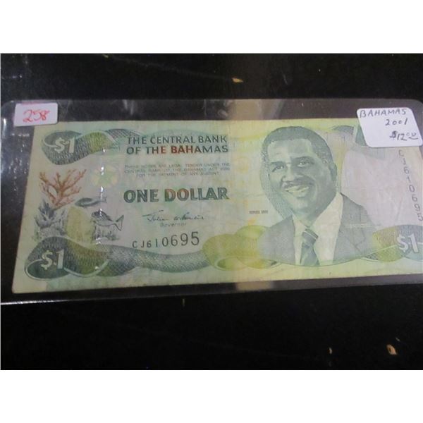 2001 CENTRAL BANK OF BAHAMAS $1 BANK NOTE