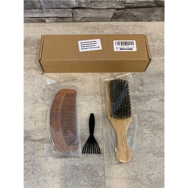 Wooden Boar Bristle Hair Brush & Comb