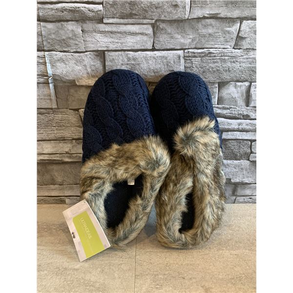 Womens Soft Memory Foam Anti Skid Sole Blue With Fur Collar Large Size (/10