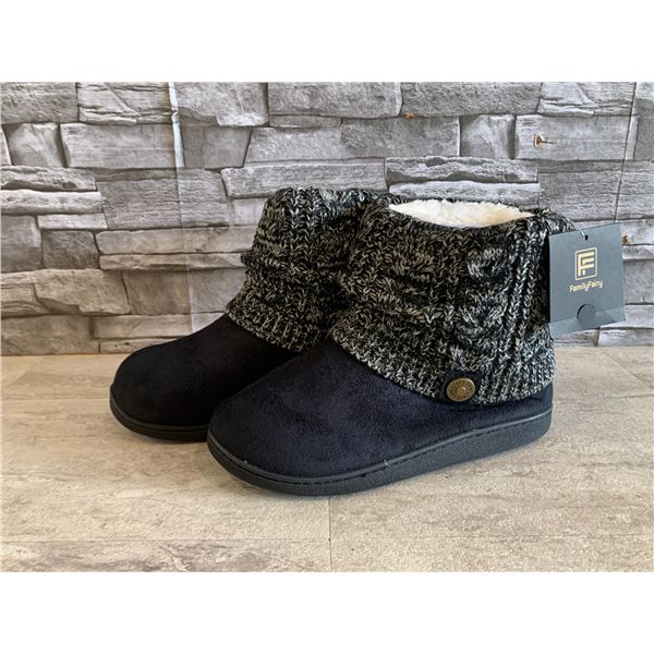 Family Fairy Womens Micro Suede Knit Slipper Boots Black Size Medium