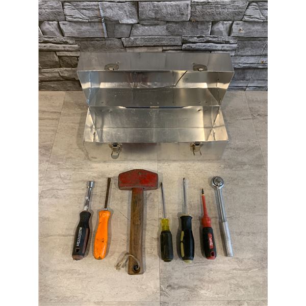 Aluminum Lunch Box With Some Autographs And  Random Tools  Inside
