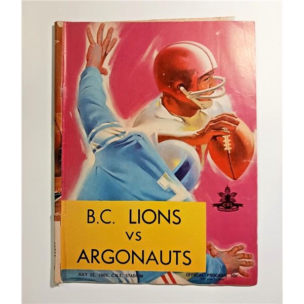 1965 B.C. Lions vs Toronto Argonauts CFL Program