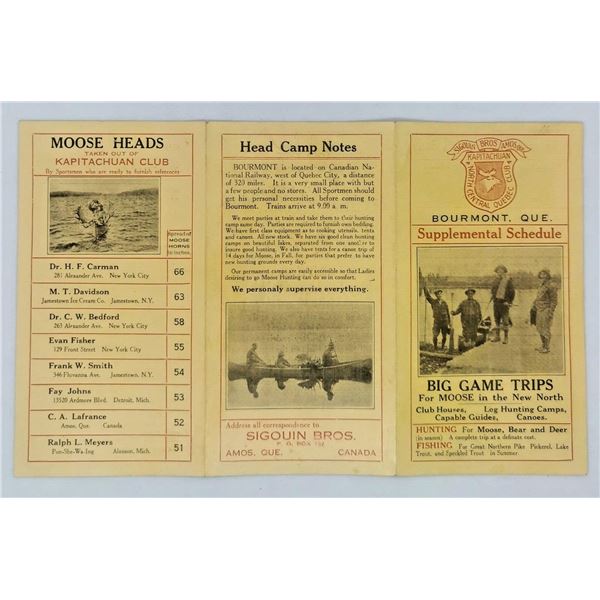 1930's Quebec Moose Hunter Brochure Sigouin Bros.