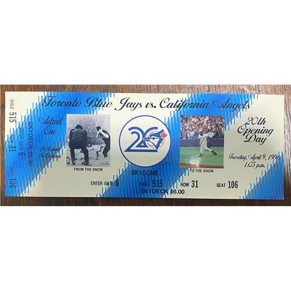 1996 BlueJays V Angels 20th Opening Day Ticket