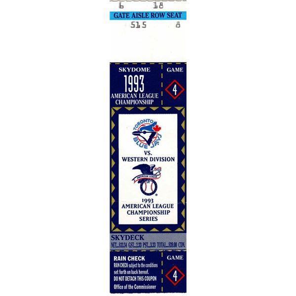 1993 ALCS Game 4 Ticket Toronto Blue Jays Skydome