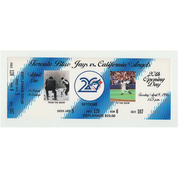 1996 Blue Jays vs Angels 20th Opening Day Ticket