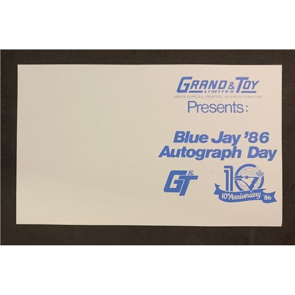 1986 Blue Jays Day Card Presented by Grand & Toy