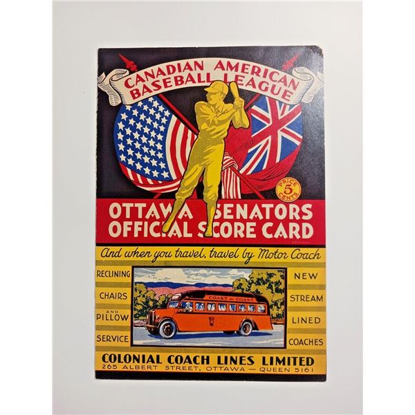 1947 CAN AM Baseball League Ottawa Score Card