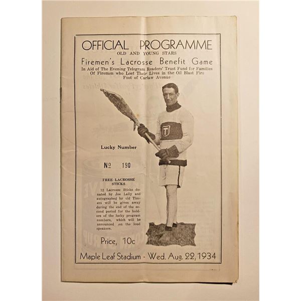 1934 Firemen's Lacrosse Benefit Game Program