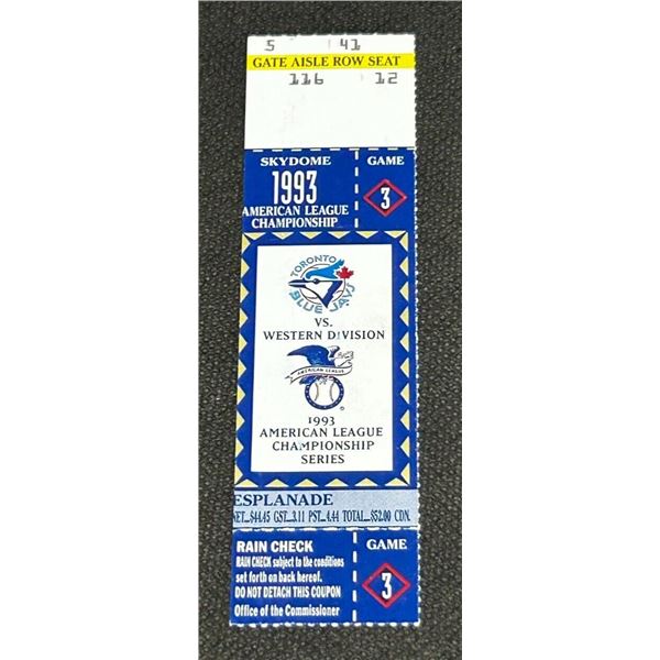 1993 ALCS Game 3 Toronto Blue Jays Ticket Stub