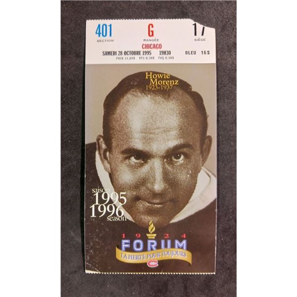 1995 Montreal Forum Ticket Stub w/ Morenz Cover