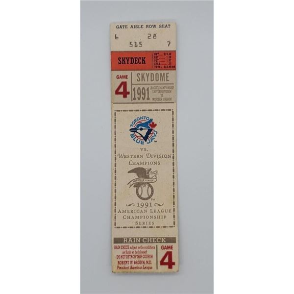 1991 Toronto Blue Jays ALCS Game 4 Ticket Stub