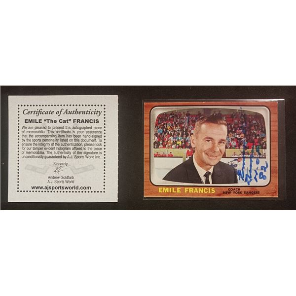 Emile The Cat Francis #21 Hockey Card Signed, COA
