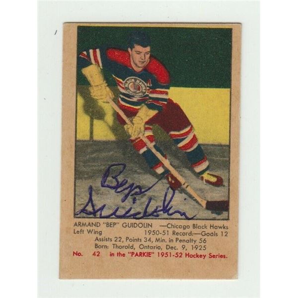 1951 Parkhurst Bep Guidolin Signed NHL Hockey Card