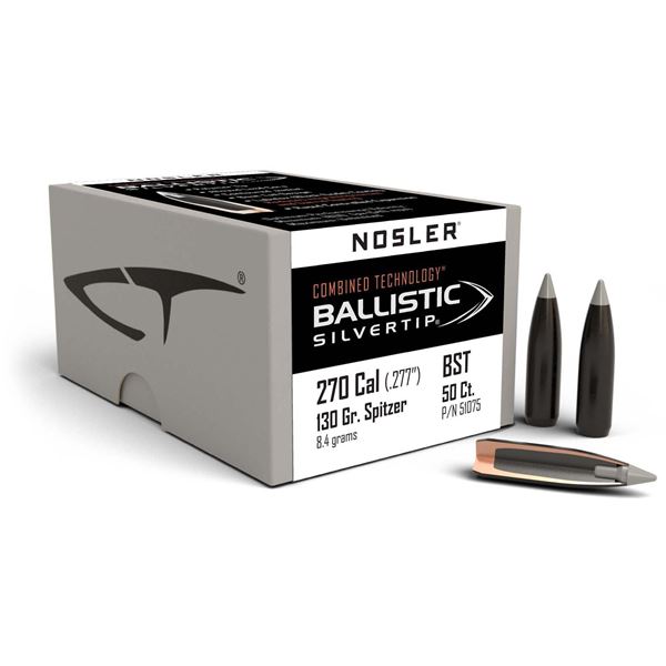 Nosler Ballistic Silvertip 270 Caliber .277" Spitzer 130 Grain (50 Count) Sku 51075
