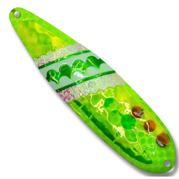 TNT Premium Lures Silver Back Spoons  Radioactive Frog RV 4" Standard Sku PRA40491S