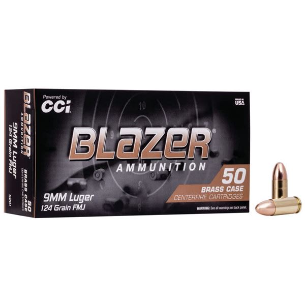 CCI Blazer Brass 9mm Luger Full Metal Jacket 124 Grains (50 Rounds) Sku 5201