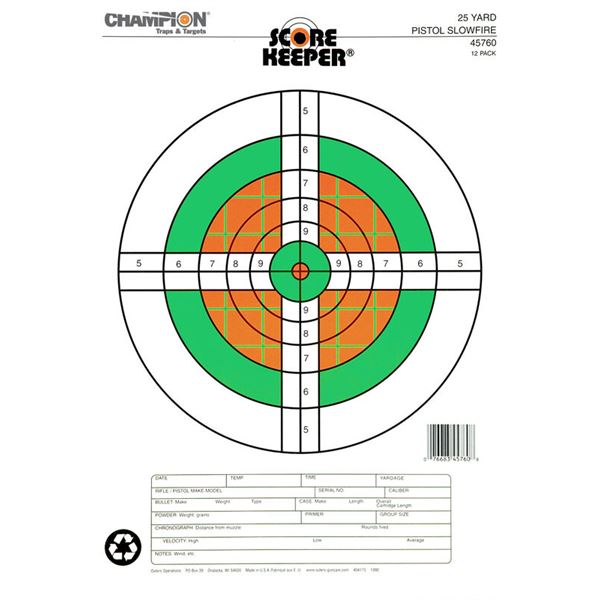 Champion Score Keeper 25-Yard Pistol Slowfire Target Sku 45760