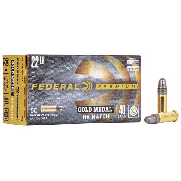 Federal Premium 22 LR 40 Grain Gold Metal HV Match (500 Rounds) Sku FED-719
