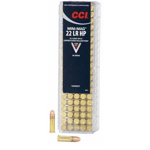 CCI 22 LR Mini-Mag 36 Grain Copper-Plated Hollow Point (100 Cartridges) Sku 0031