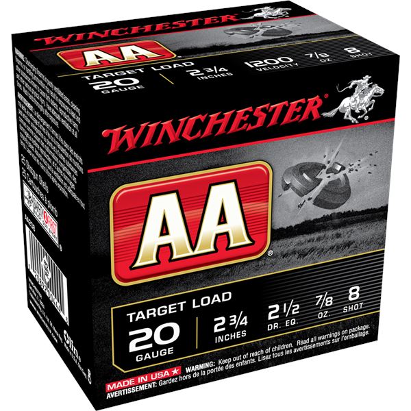 Winchester AA 20 GA 2 3/4" 7/8oz #8 (250 Rounds) Sku AA208