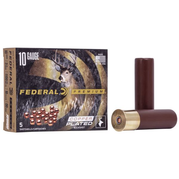 Federal Premium 10 GA 3 1/2" 00 Buck Copper Plated (5 Rounds) Sku P108F 00