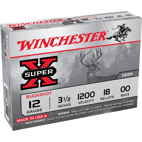 Winchester Super X Buckshot 12 GA 3 1/2" 18 Pellet 00 Buck Sku XB12L00
