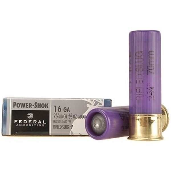 Federal Power-Shok 16 GA 2 3/4"  Maximum Rifled Hollow Point Slug 4/5 oz (5 Rounds)