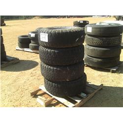 (1) SET LT285/75R/16 WRANGLER TIRES ON ALUMINUM RIMS