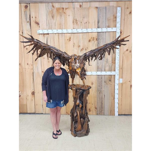 Spectacular Hand Carved Driftwood Eagle Sculpture