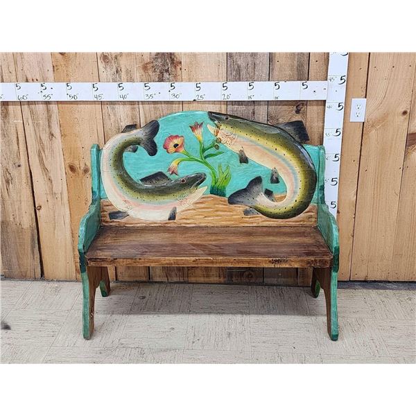 Hand Carved Wooden Bench