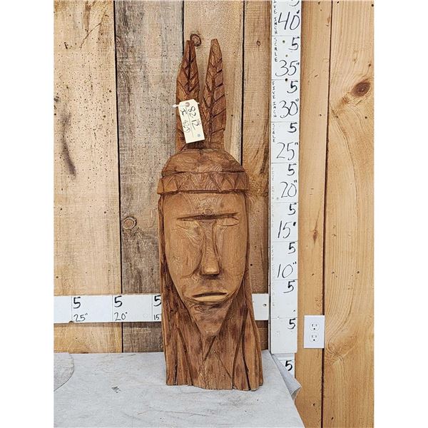 Hand Carved Wooden Indian Bust