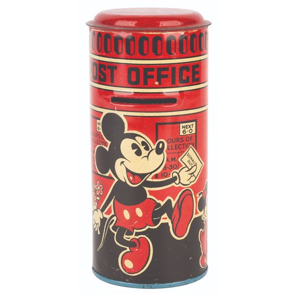 A 1930s Mickey Mouse Post Office Coin Bank.