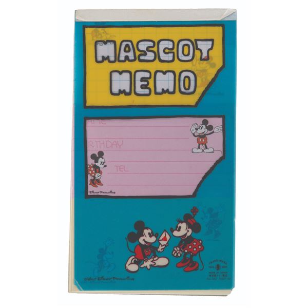 A Mickey Mouse Mascot Memo Pad.
