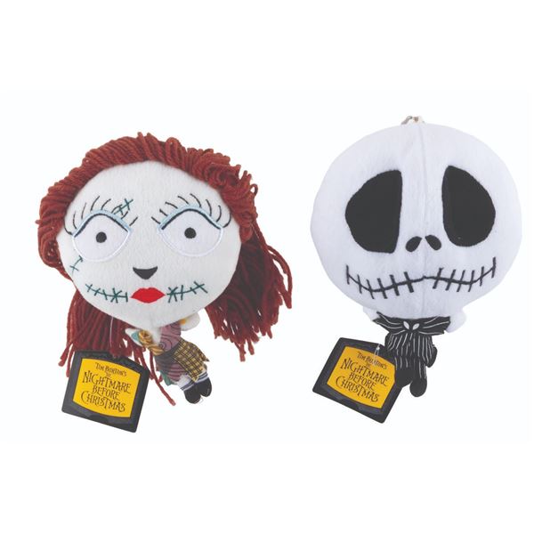 A Pair of Jack and Sally Head Plushes.
