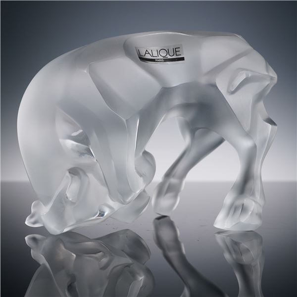 Lalique Auroch Taureau Frosted Glass Bull Figurine