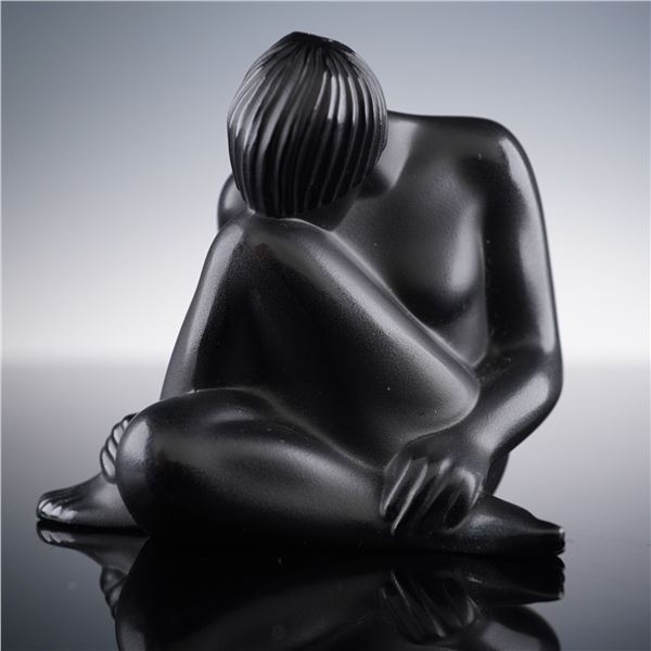 Lalique Crystal Nu Assis Noir Figurine