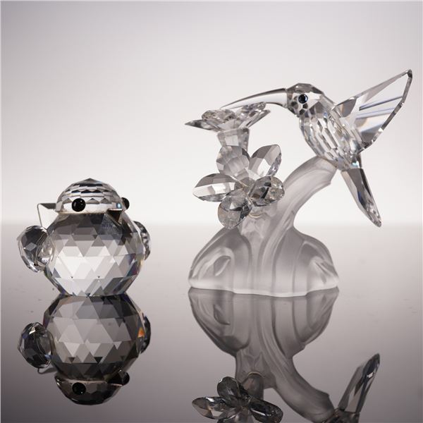 2pc Swarovski Crystal Figurines, Hummingbird & Large Sparrow