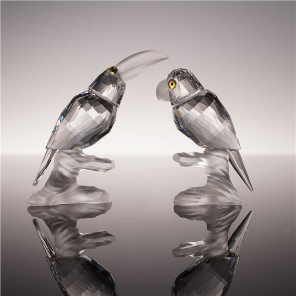 2pc Swarovski Crystal Figurines, Parrot and Toucan