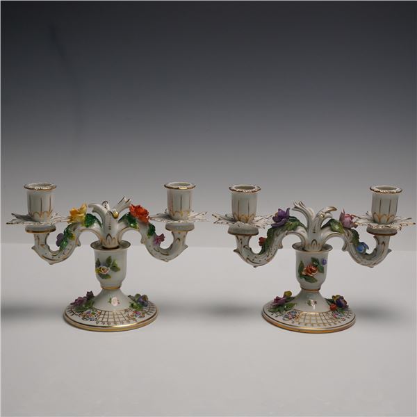 Pair of Carl Thieme Dresden Porcelain Floral Double Arm Candelabras