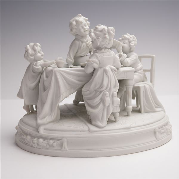 Scheibe-Alsbach Bisque Porcelain Figurine, Children at a Dinner Table